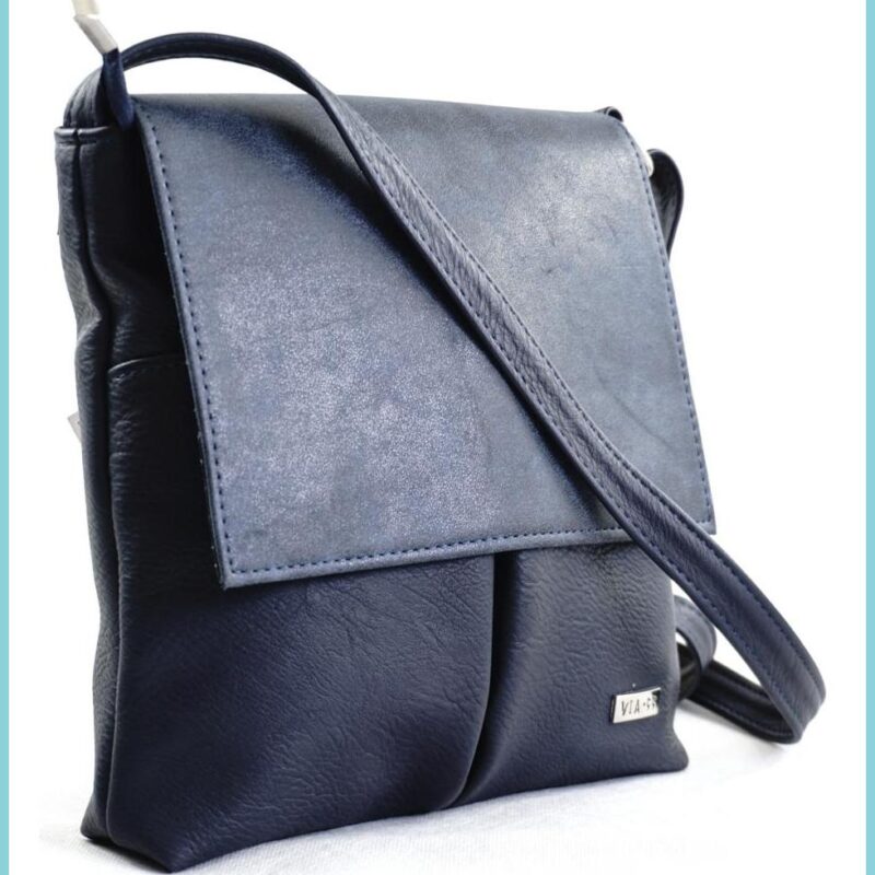 VIA55 elegáns női keresztpántos áthajtós táska, rostbőr, kék noiborpenztarca-hu b