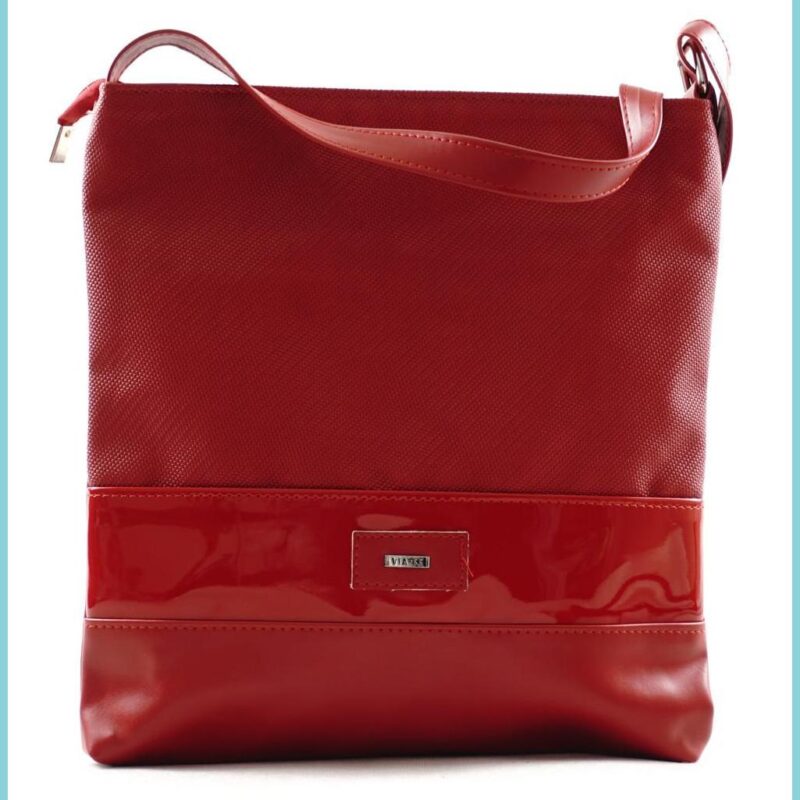 VIA55 elegáns női keresztpántos táska alul 2 sávval, rostbőr, piros noiborpenztarca.hu a