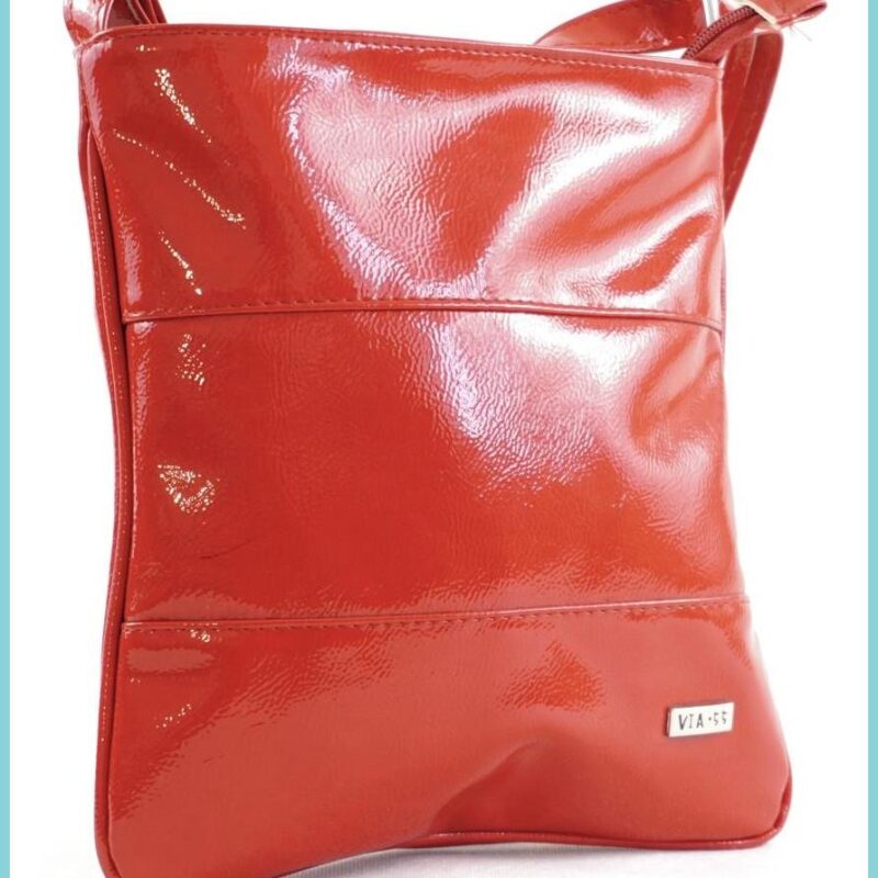 VIA55 női keresztpántos táska 3 sávval, rostbőr, piros noiborpenztarca-hu b