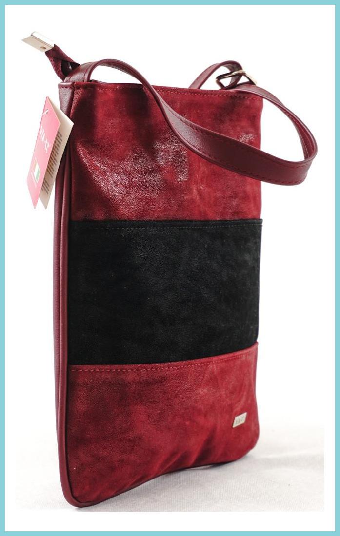 VIA55 női keresztpántos táska 3 sávval, rostbőr, vörös noiborpenztarca-hu b