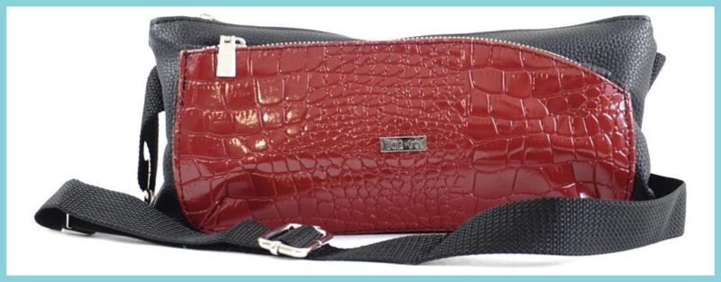 VIA55 női keresztpántos táska széles fazonban, rostbőr, vörös noiborpenztarca.hu a