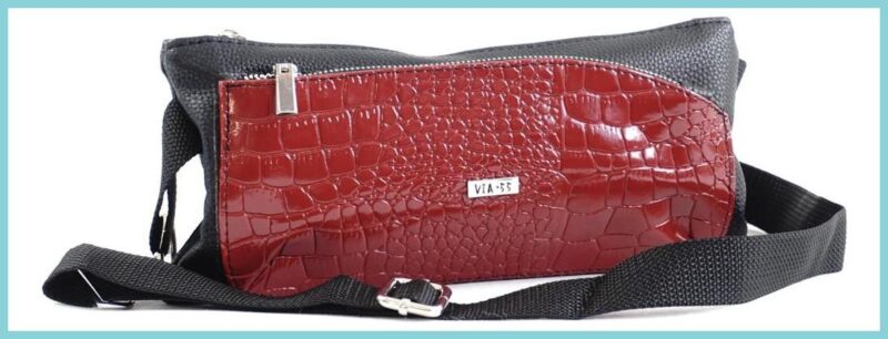 VIA55 női keresztpántos táska széles fazonban, rostbőr, vörös noiborpenztarca-hu b