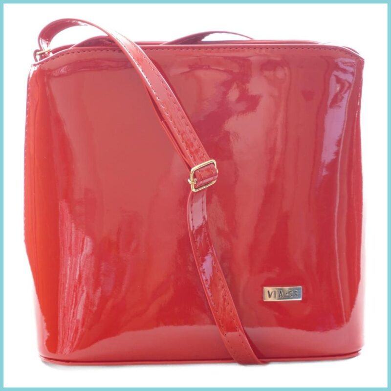 VIA55 elegáns női kis keresztpántos táska merev fazonban, rostbőr, piros noiborpenztarca.hu a