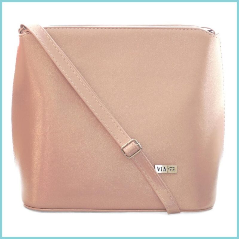 VIA55 elegáns női kis keresztpántos táska merev fazonban, rostbőr, rózsaszín noiborpenztarca.hu a