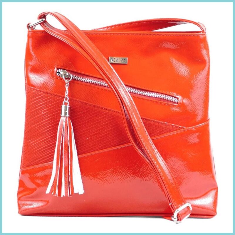 VIA55 női keresztpántos táska ferde varrással, rostbőr, piros noiborpenztarca.hu a