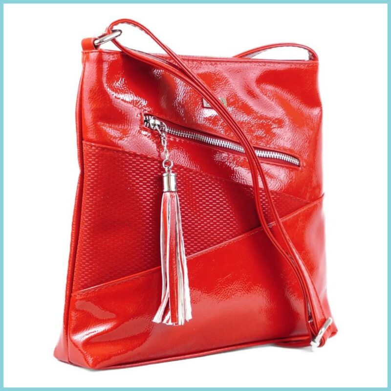 VIA55 női keresztpántos táska ferde varrással, rostbőr, piros noiborpenztarca-hu b