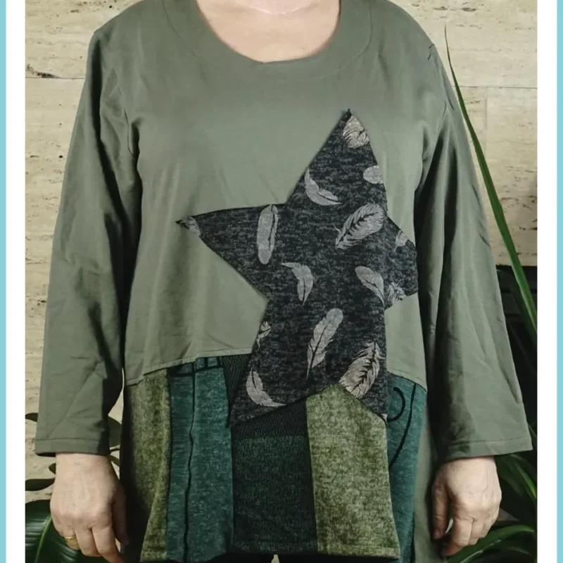 Nagyméretű női tunika/felső, 100% pamut, zöld noiborpenztarca-hu 1