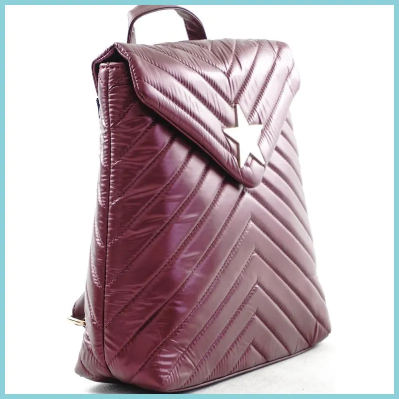 Női hátitáska csillaggal és V varrott mintával, vízhatlan, vörös noiborpenztarca-hu 2